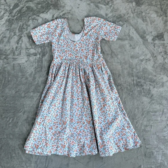 Alice + Ames Girls Dress Size 10 Floral Print Short Sleeve Cotton Spandex Teal - Picture 4 of 4